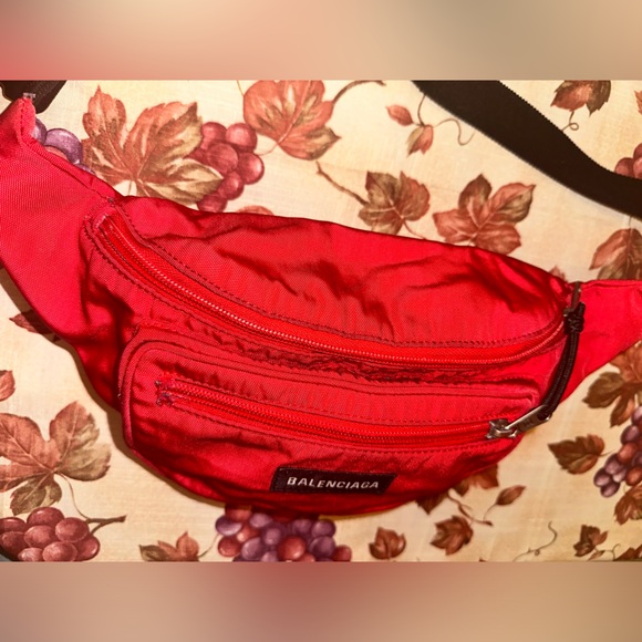 BALENCIAGA DEMNA red logo dual pocket nylon black waist belt crossbody bag - Picture 5 of 16